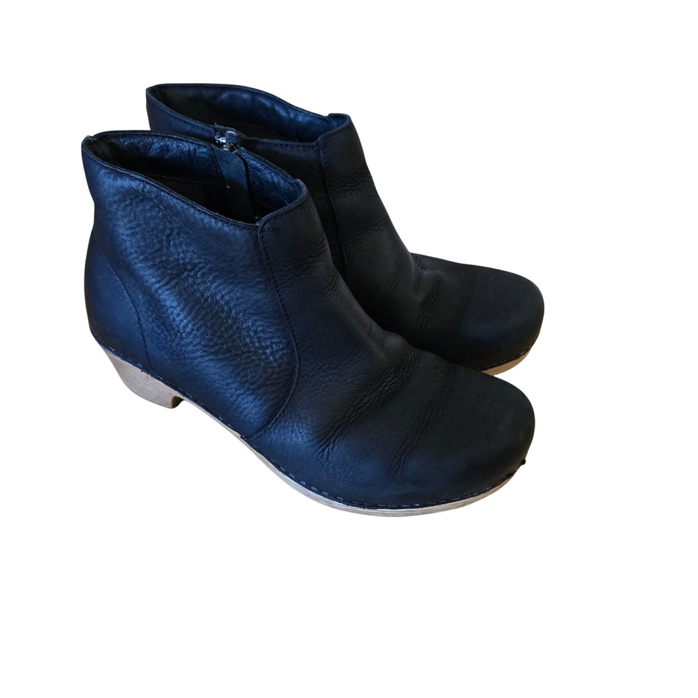 Dansko Maria Black Milled Nubuck Leather Ankle Boots Women‎ 38 Side Zip Booties